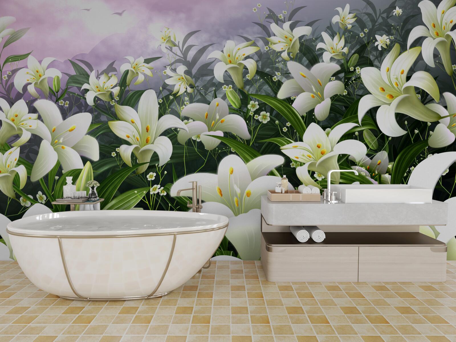 Fototapeta snehovo biely koberec z ľalií