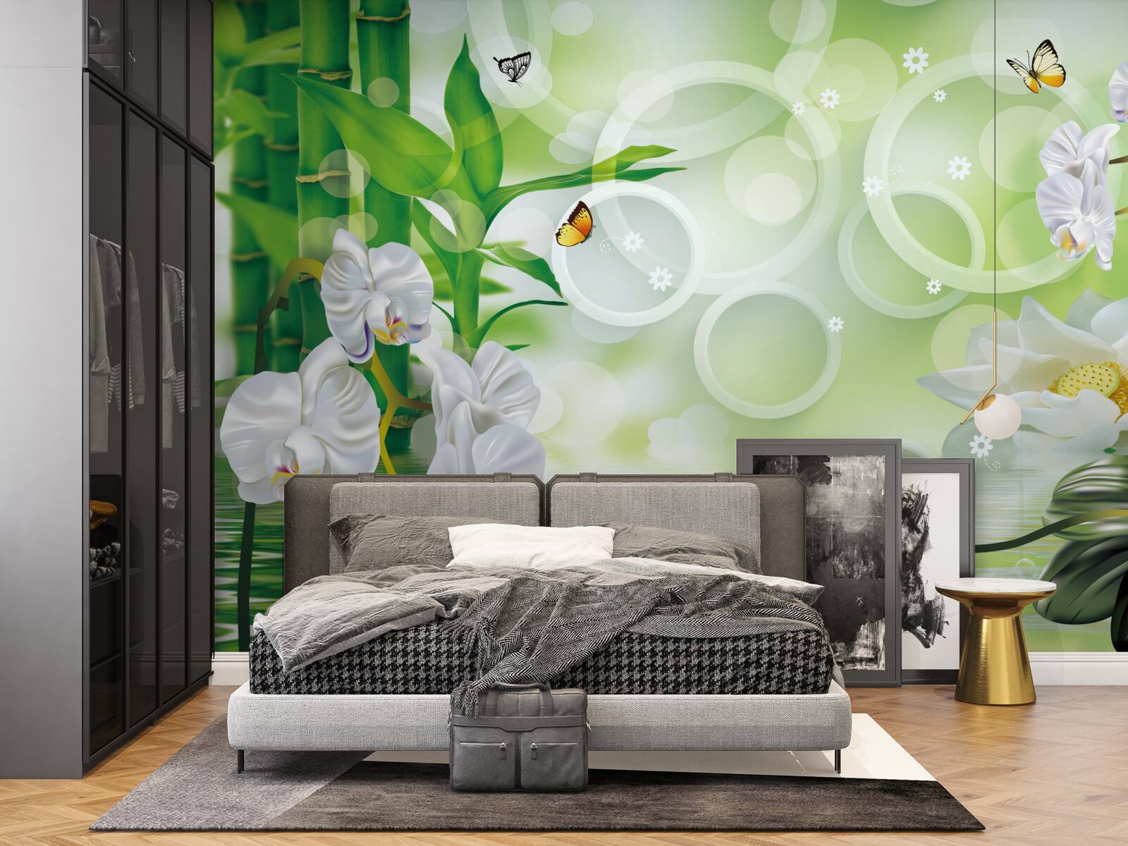 Fototapeta voda, ktorá sa harmonicky spája s bielymi orchideami a bambusom