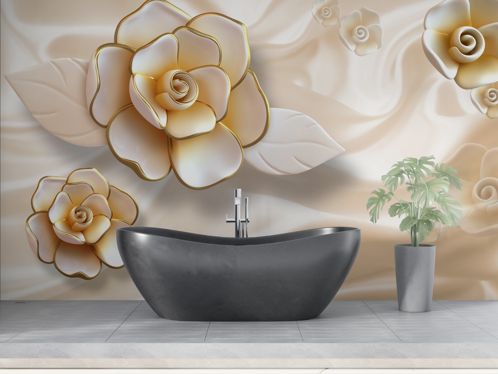 Fototapeta luxusné biele ruže so zlatými odtieňmi