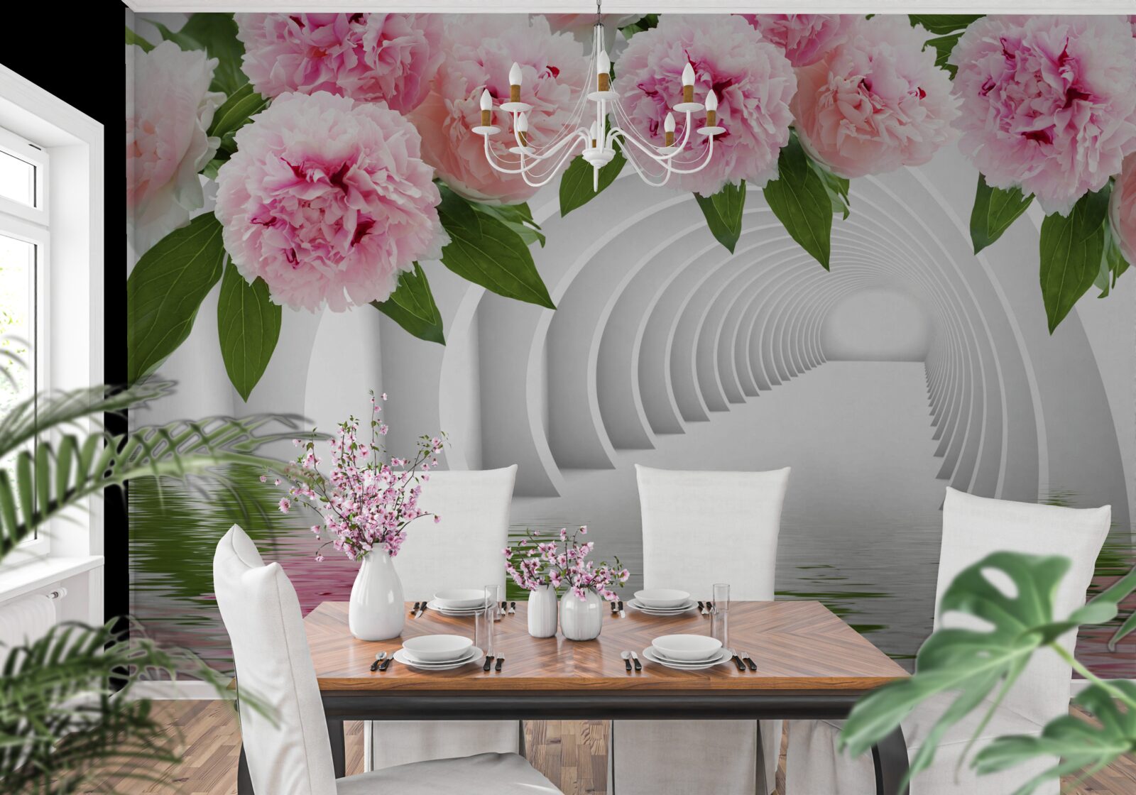 Fototapeta pivonky v ružovej farbe nad vodnou hladinou