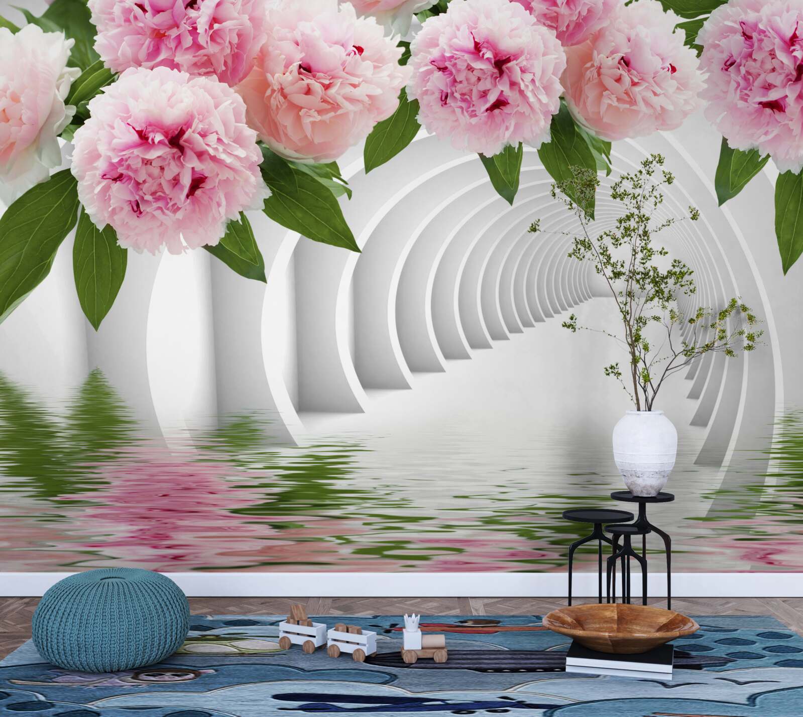 Fototapeta pivonky v ružovej farbe nad vodnou hladinou