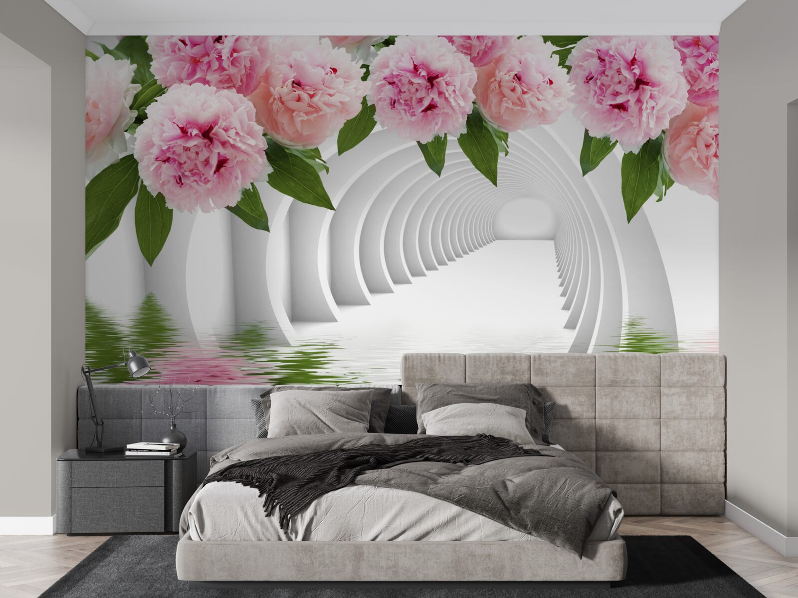 Fototapeta pivonky v ružovej farbe nad vodnou hladinou