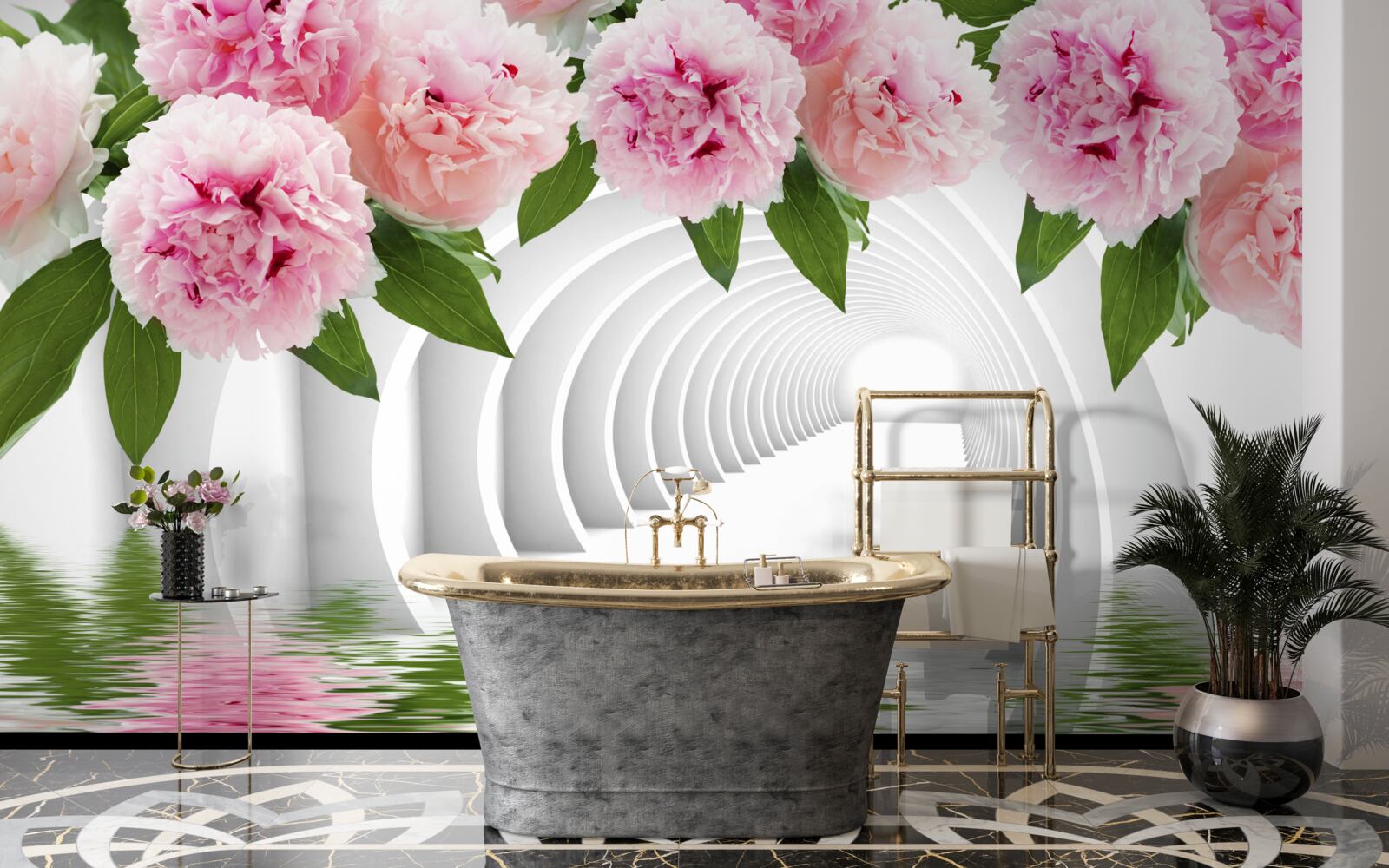 Fototapeta pivonky v ružovej farbe nad vodnou hladinou