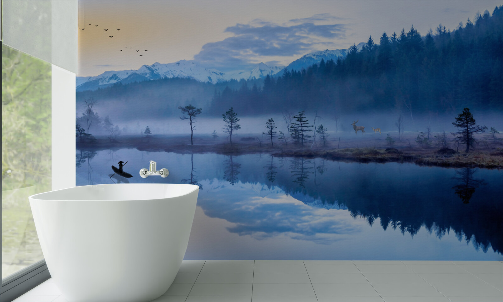 Fototapeta obraz smrekového lesa vo vodnom zrkadle