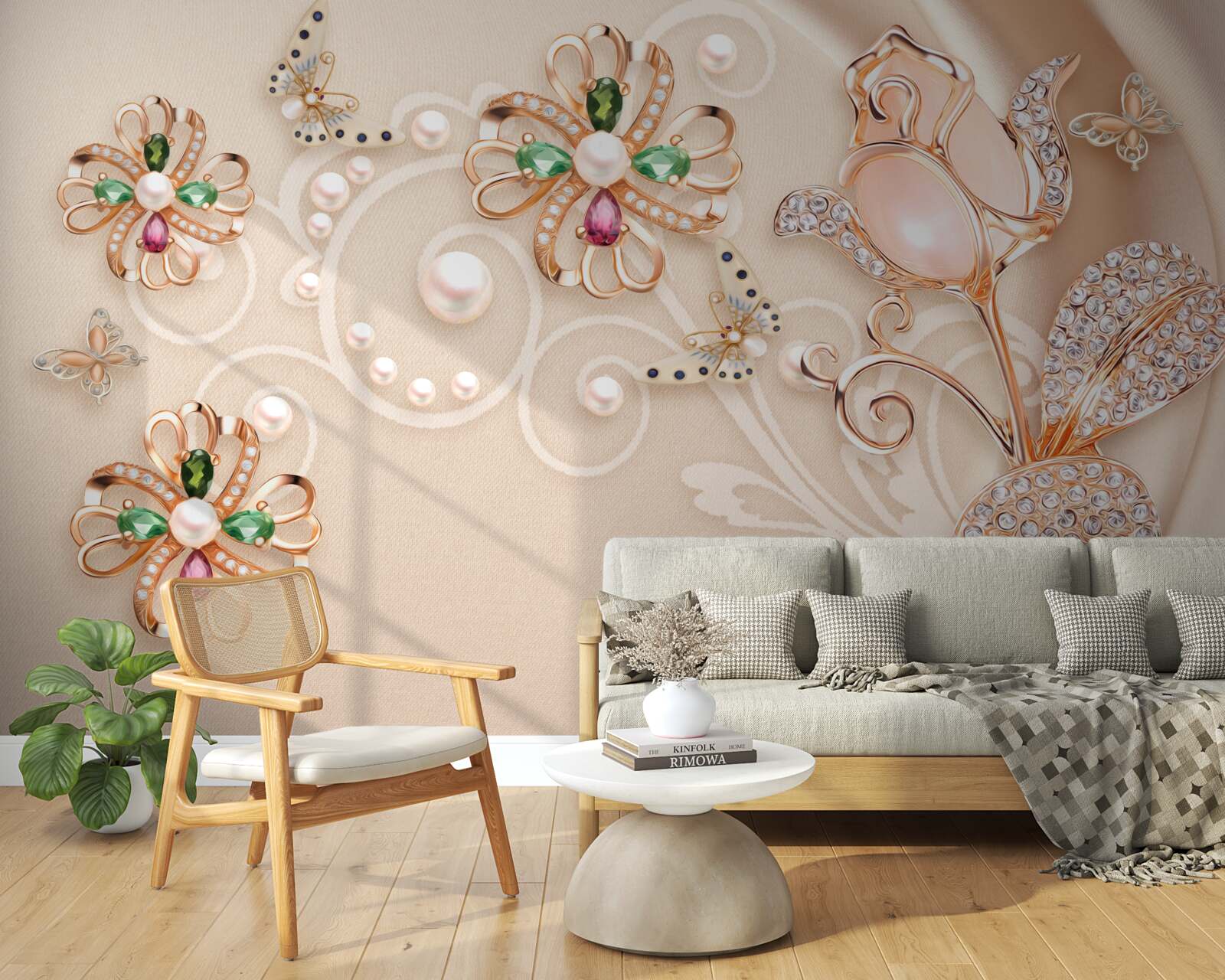 Fototapeta drahé kamene v podobe kvetov a listov