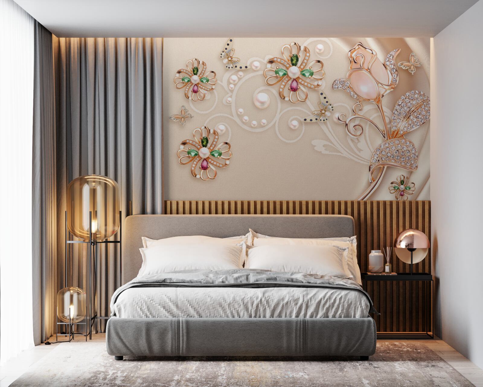 Fototapeta drahé kamene v podobe kvetov a listov