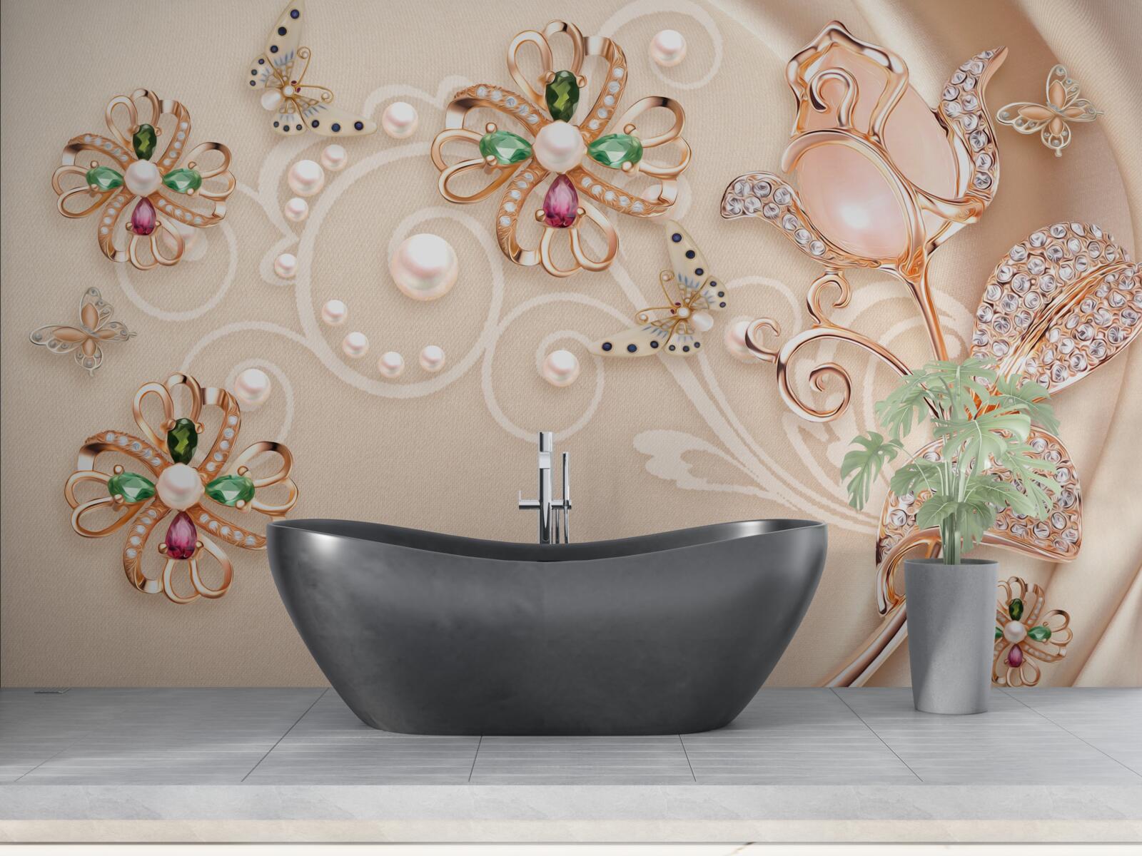 Fototapeta drahé kamene v podobe kvetov a listov