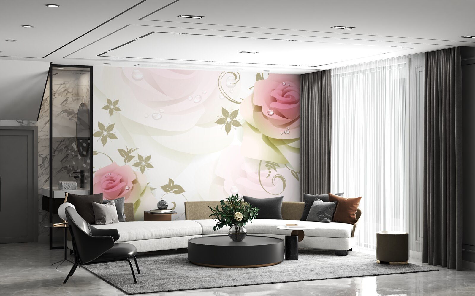 Fototapeta tenké ružové púčiky s perleťovými kvapkami