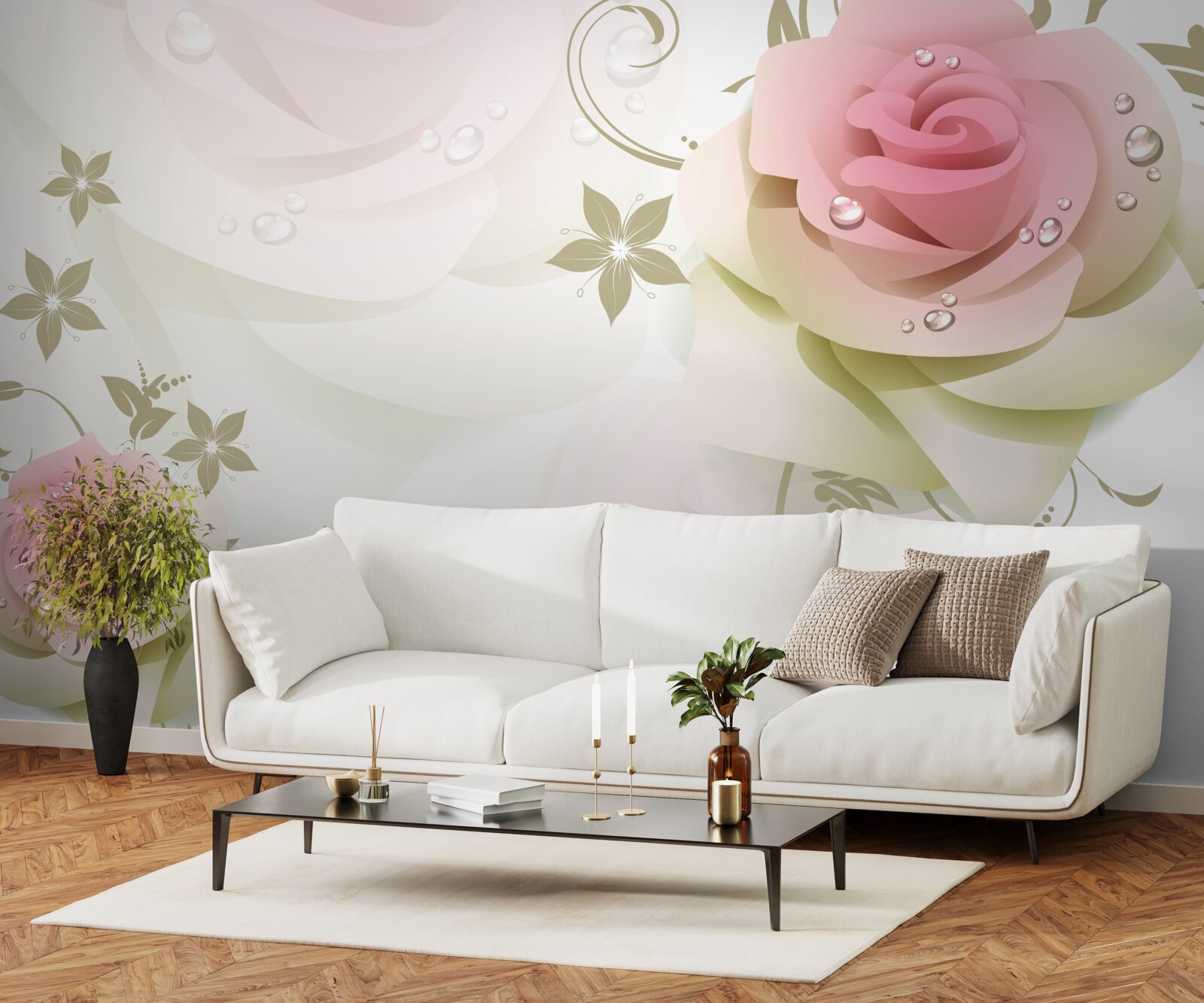 Fototapeta tenké ružové púčiky s perleťovými kvapkami