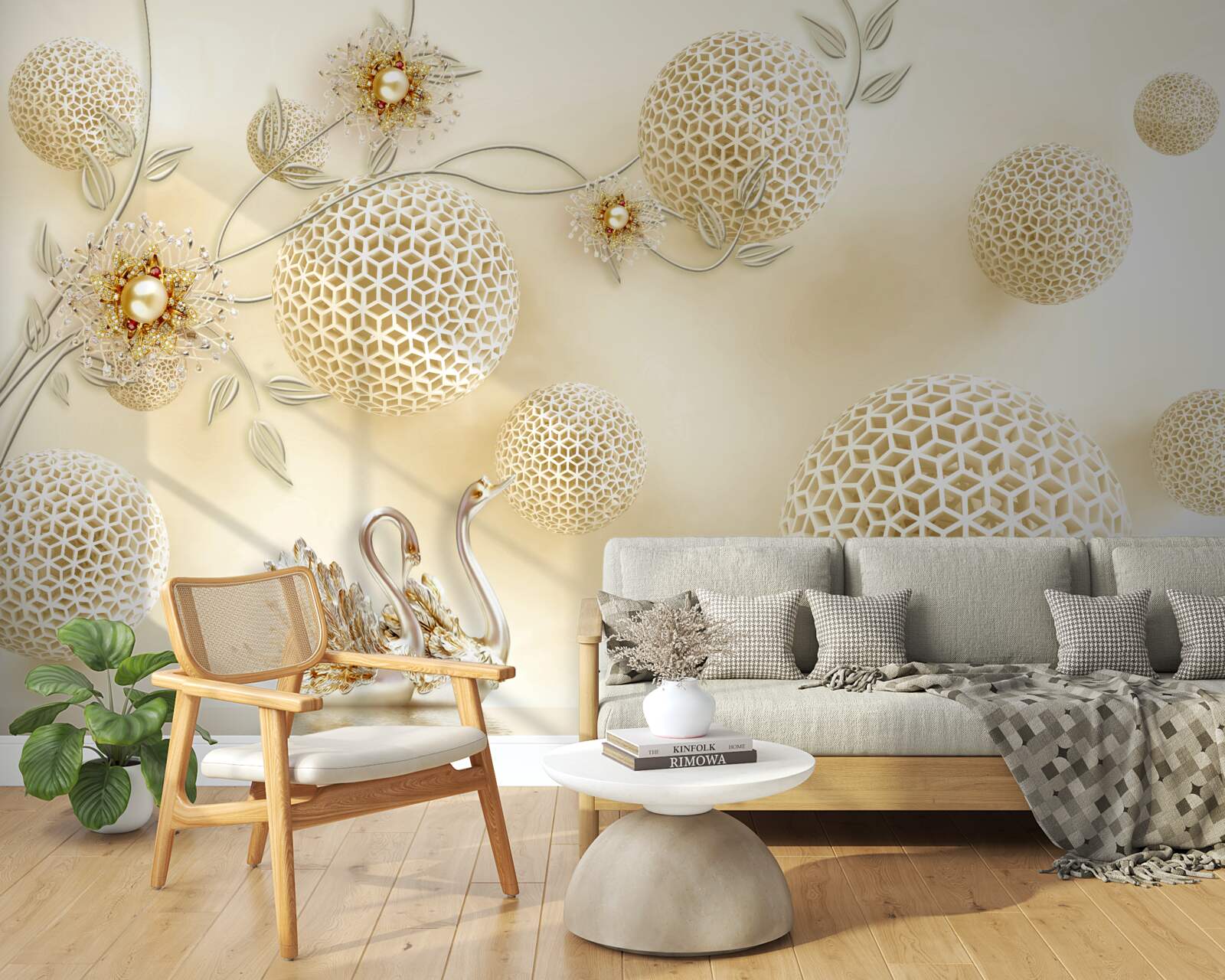 Fototapeta Labute vznášajúce sa na oblohe a kvety rednúce ako hnedé