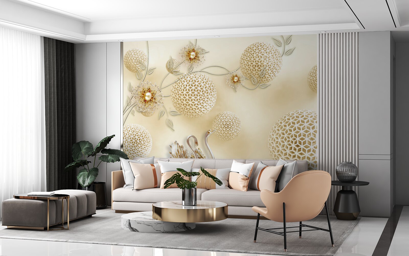 Fototapeta Labute vznášajúce sa na oblohe a kvety rednúce ako hnedé