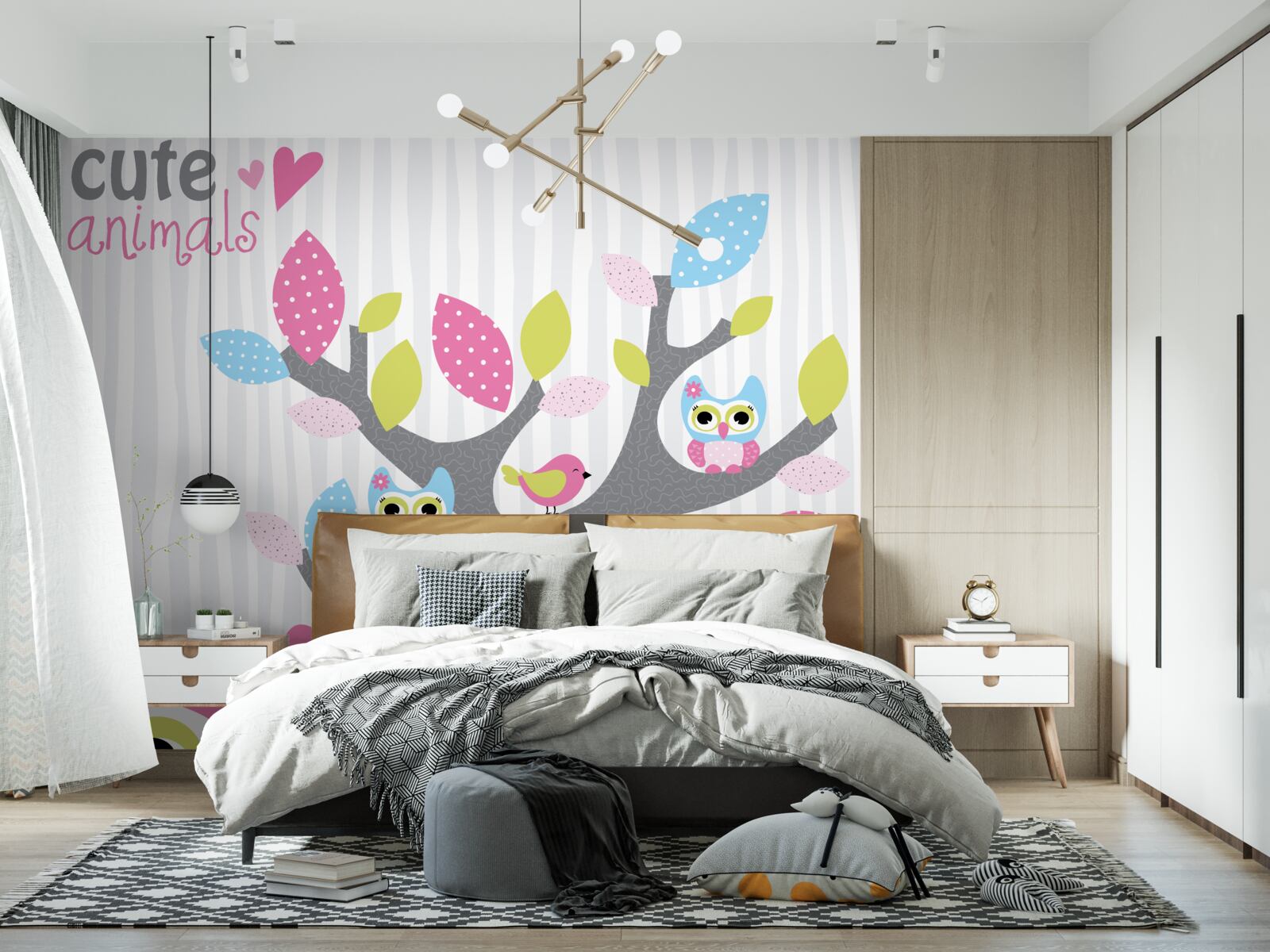 Fototapeta sovy mláďatá na konároch