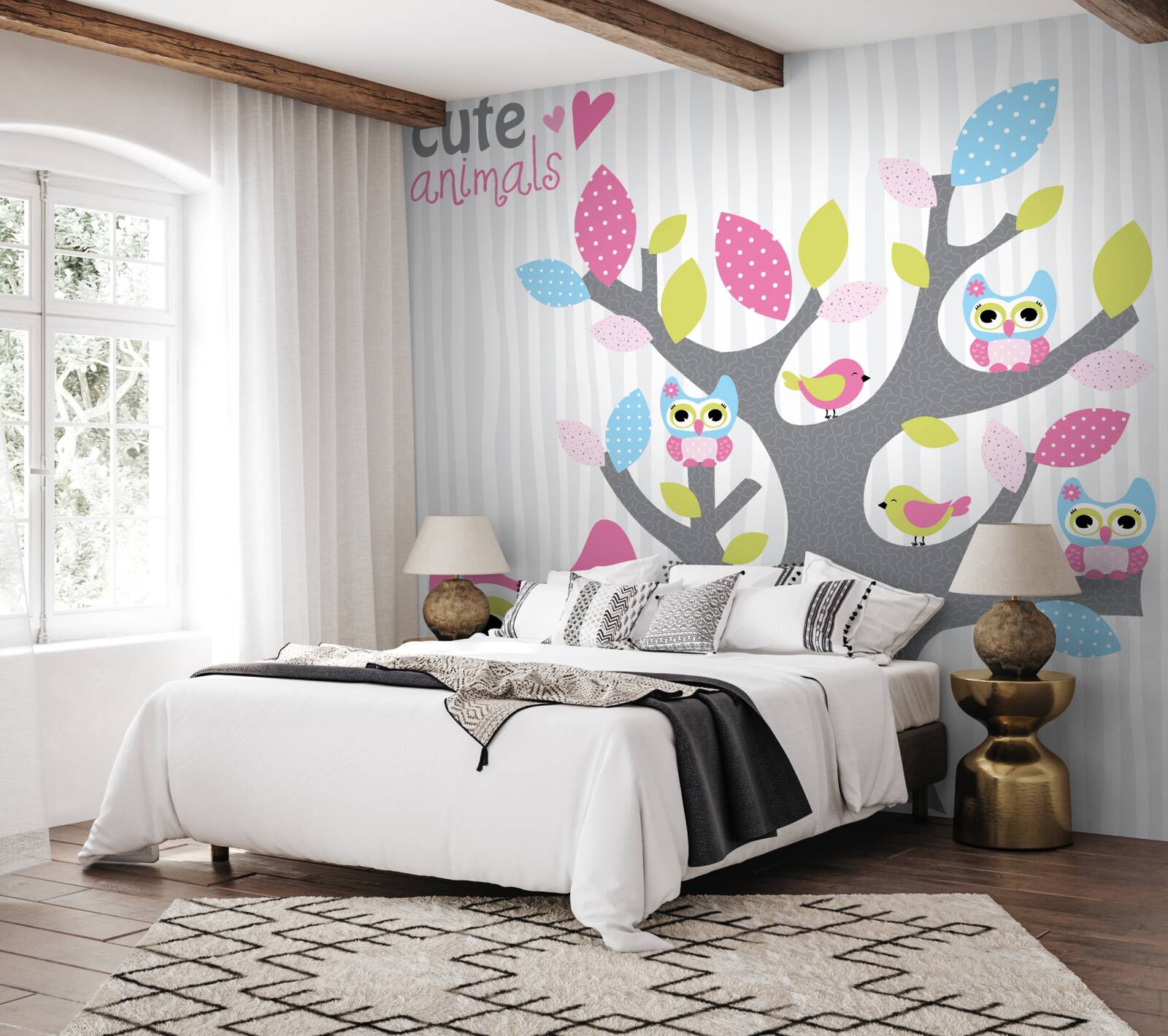 Fototapeta sovy mláďatá na konároch