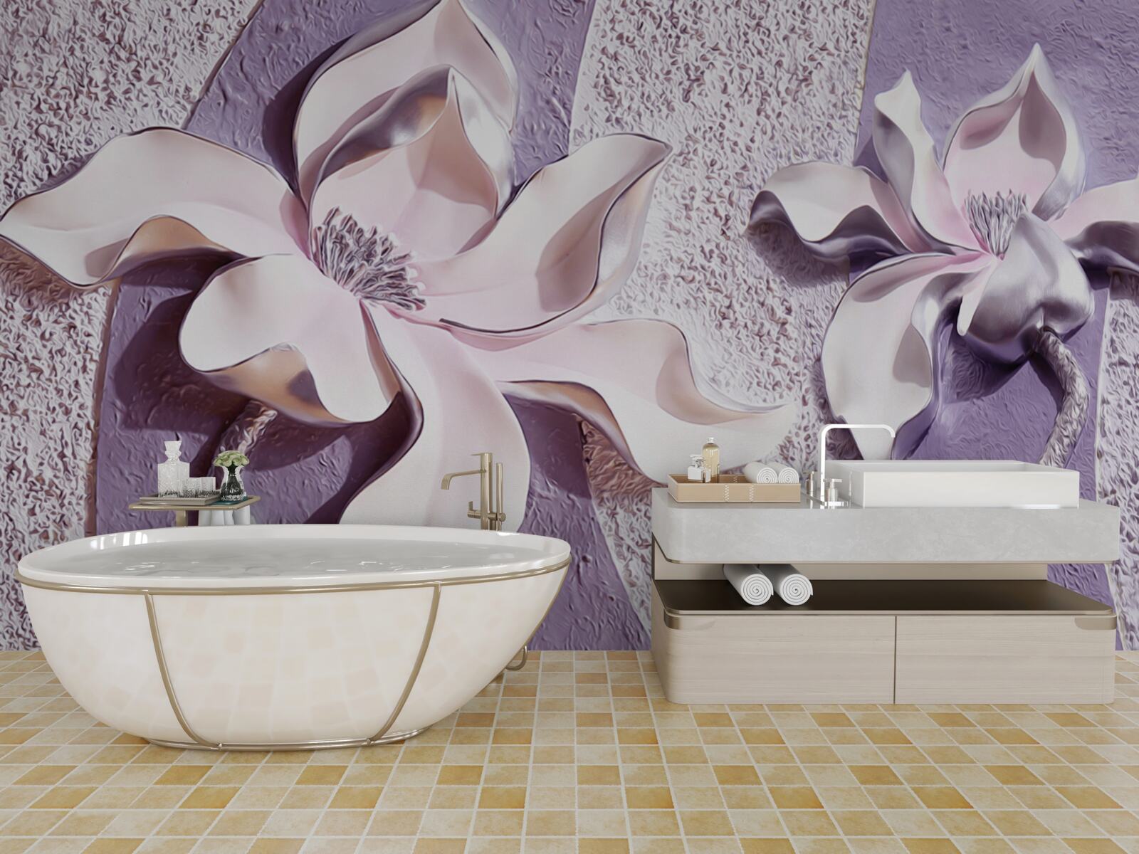 Fototapeta porcelánovo biela ľalia zdobená kamienkami