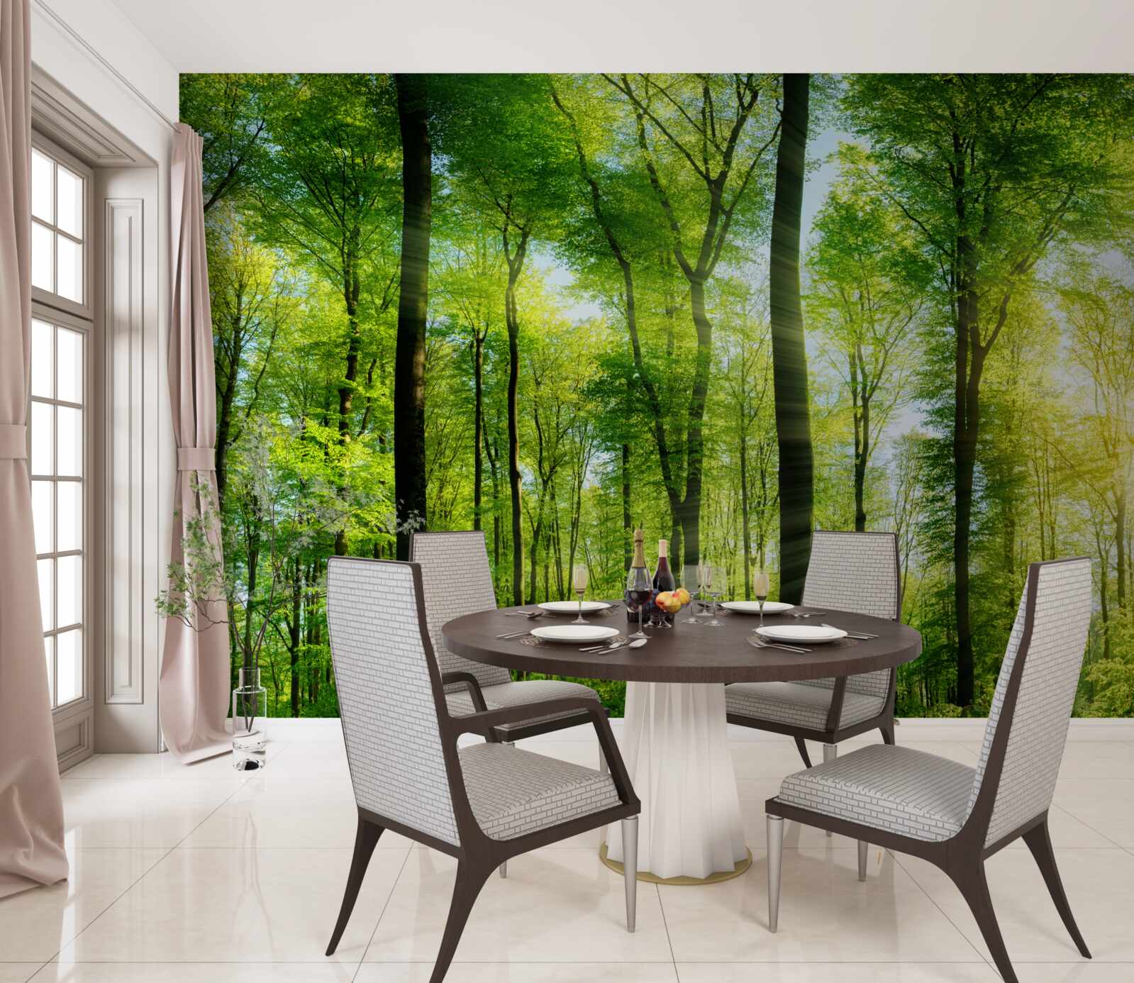 Fototapeta slnečné lúče prenikajú cez listy stromov