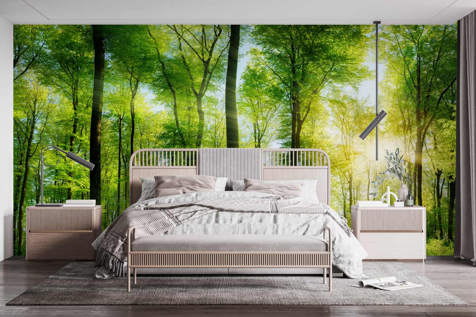 Fototapeta slnečné lúče prenikajú cez listy stromov