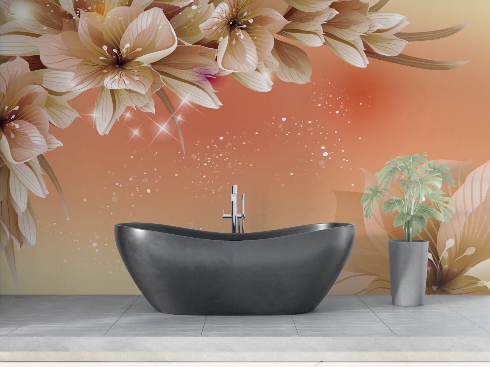 Fototapeta biele kvety kvitnúce na konári na pozadí zapadajúceho slnka