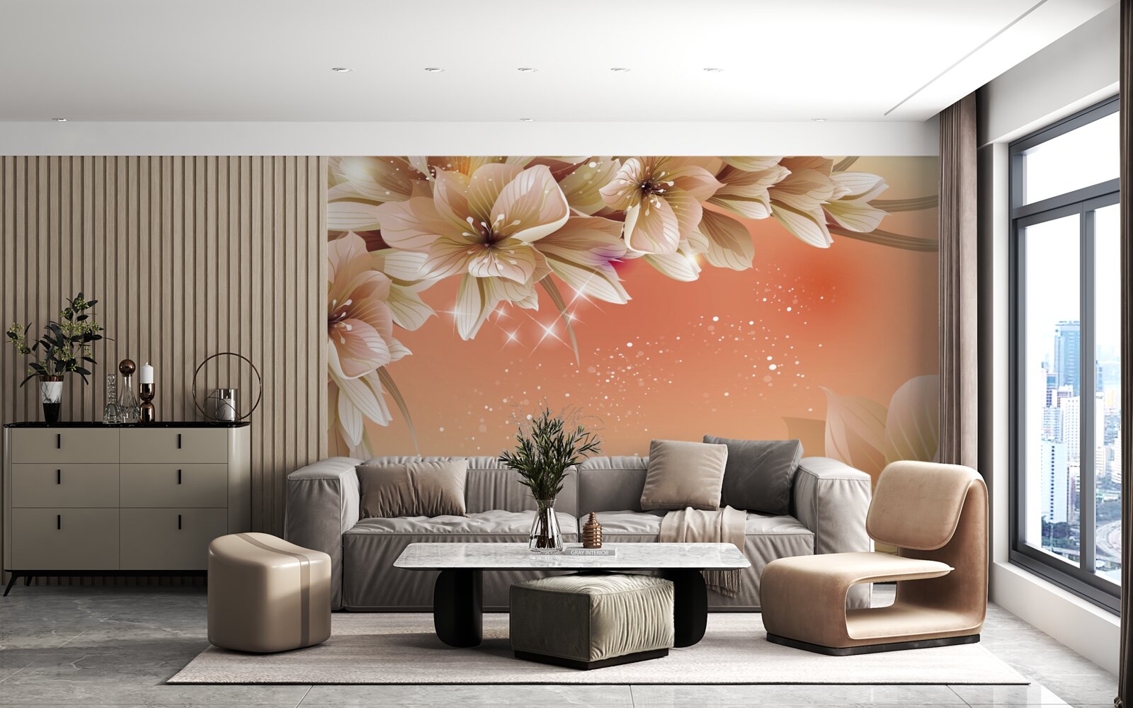 Fototapeta biele kvety kvitnúce na konári na pozadí zapadajúceho slnka