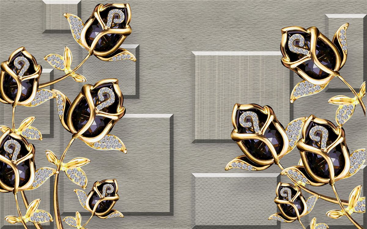 Fototapeta čierne ruže so zlatým rámom