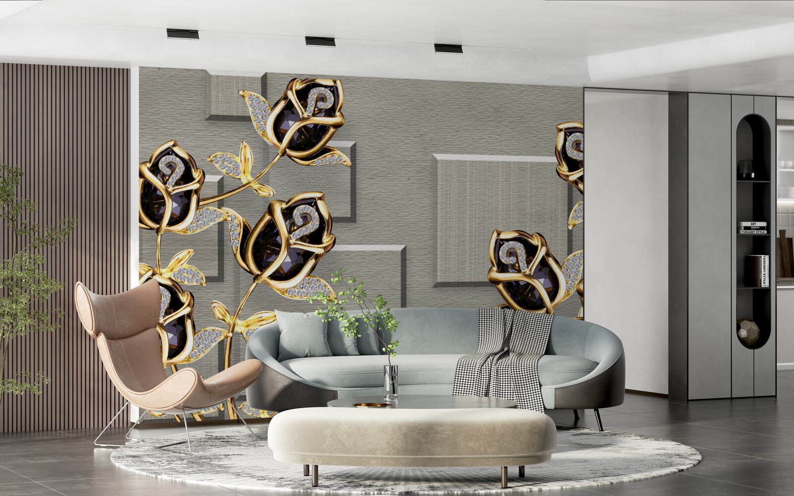 Fototapeta čierne ruže so zlatým rámom