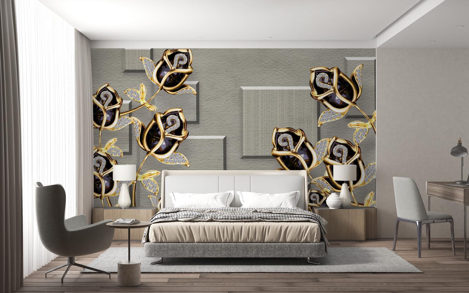 Fototapeta čierne ruže so zlatým rámom