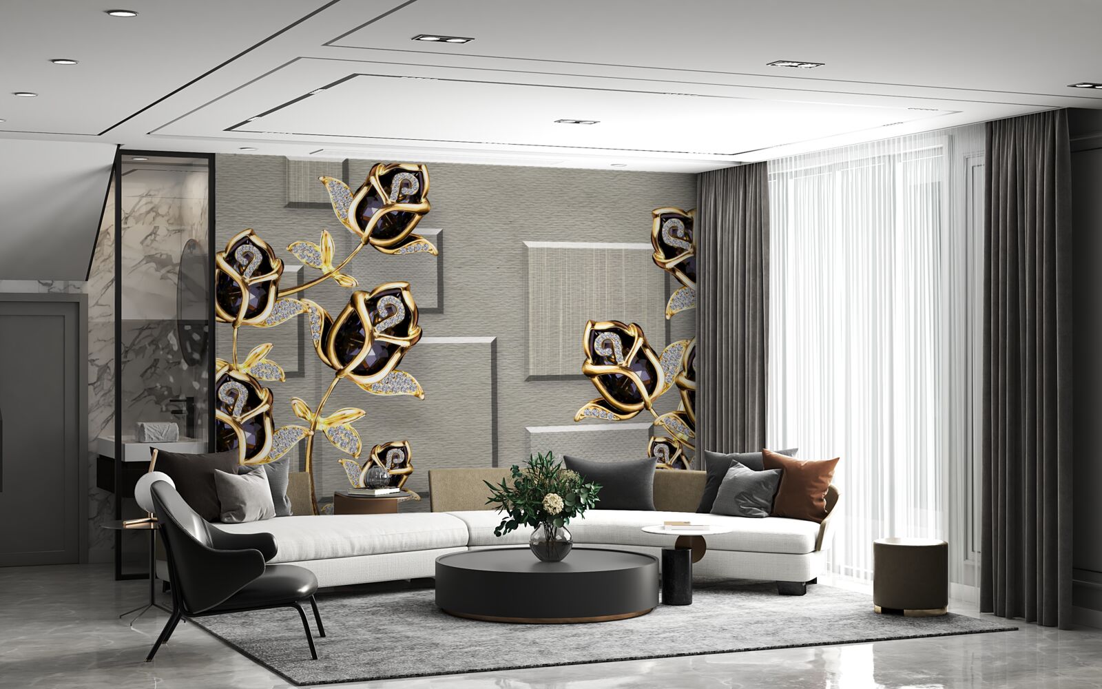 Fototapeta čierne ruže so zlatým rámom