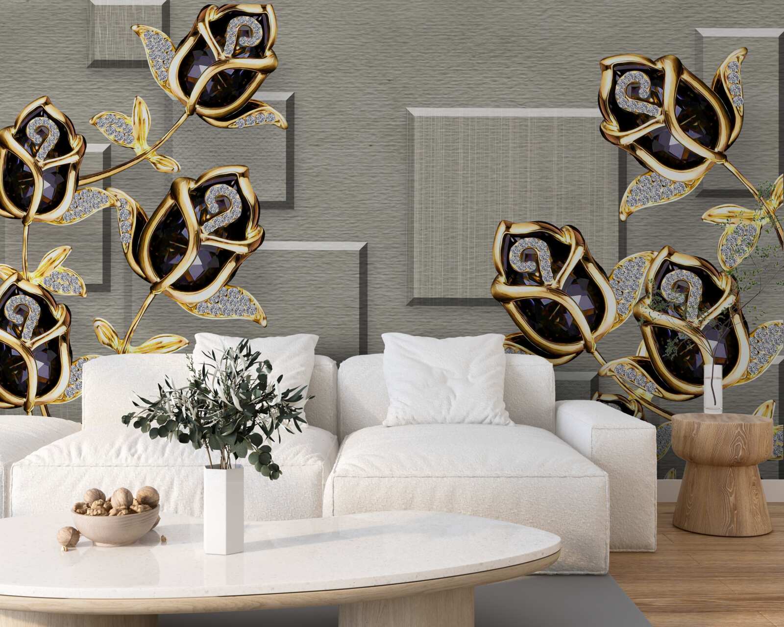 Fototapeta čierne ruže so zlatým rámom