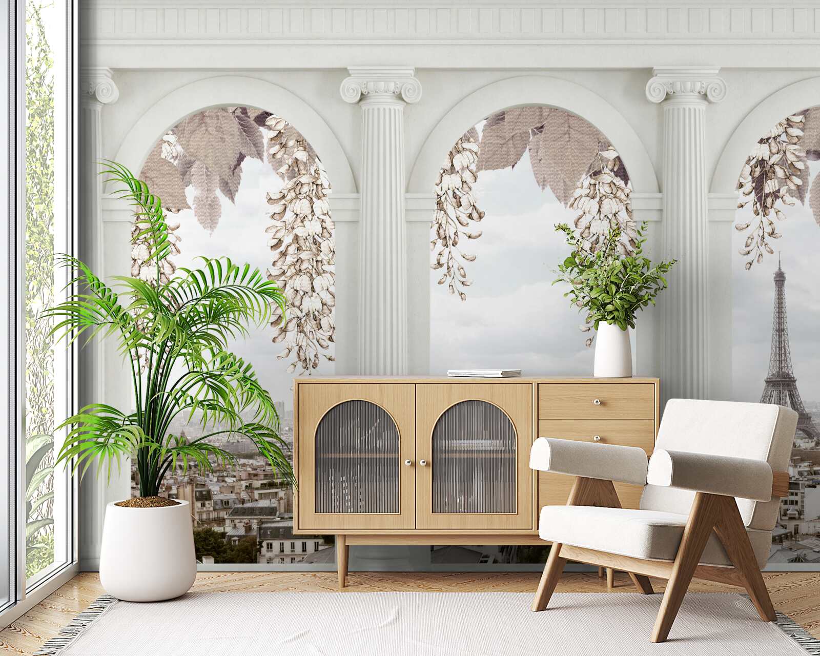 Fototapeta kvetinové oblúky s úchvatným výhľadom na Paríž