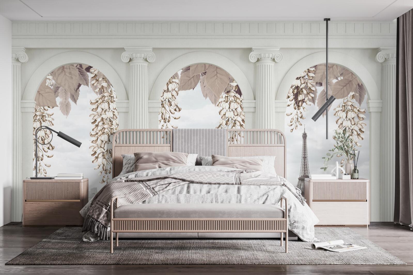 Fototapeta kvetinové oblúky s úchvatným výhľadom na Paríž