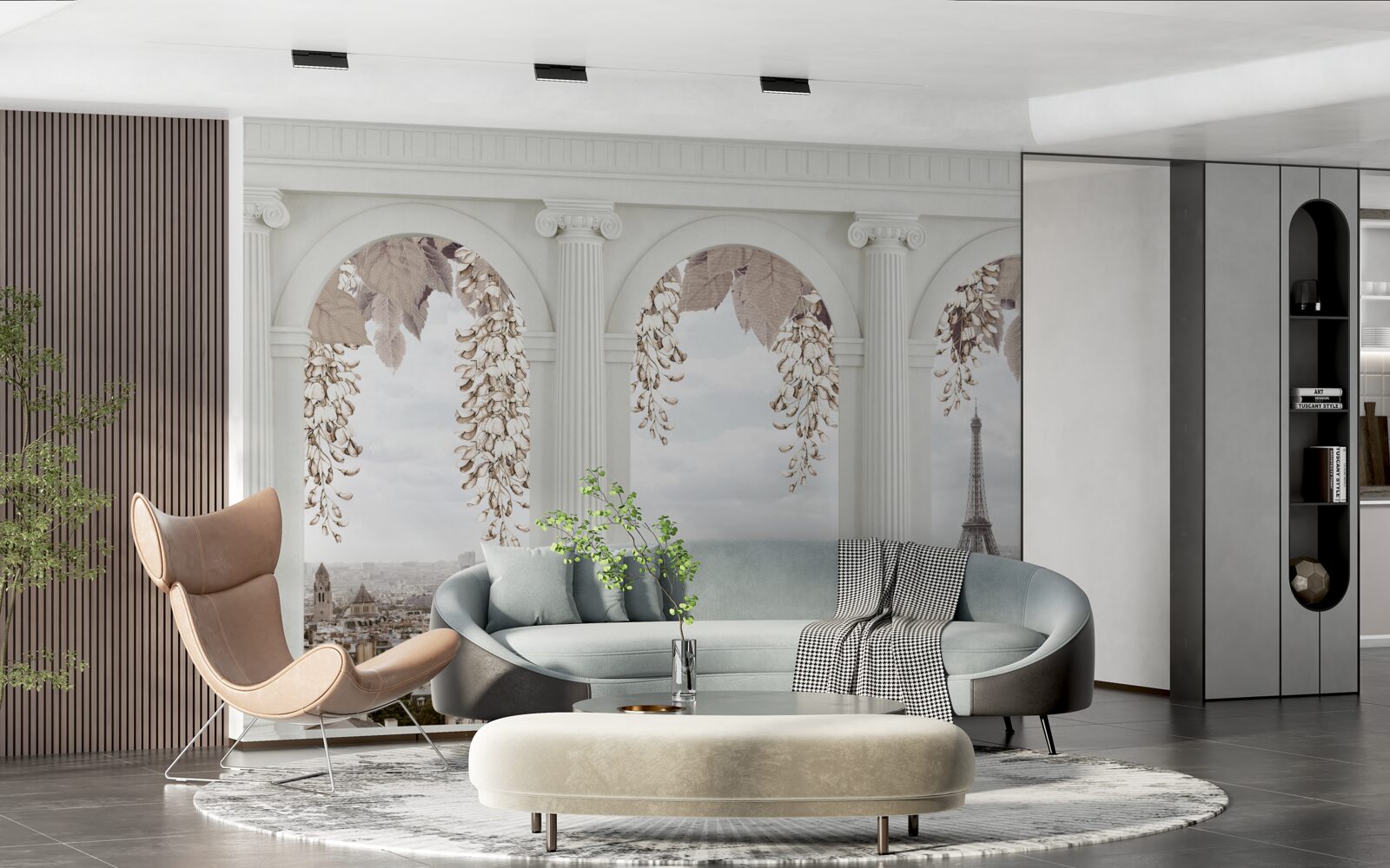 Fototapeta kvetinové oblúky s úchvatným výhľadom na Paríž