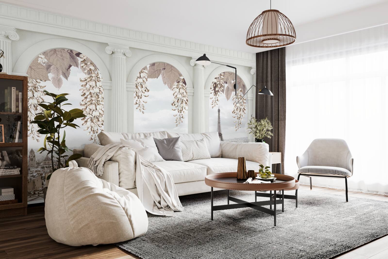 Fototapeta kvetinové oblúky s úchvatným výhľadom na Paríž