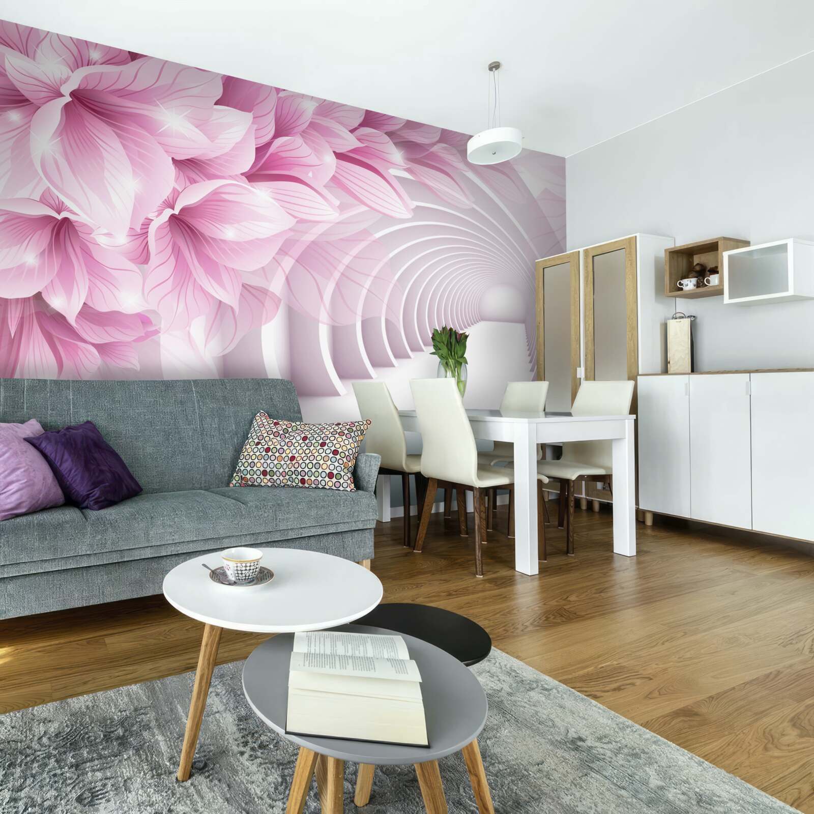 Fototapeta ružové kvety a abstraktný tunel