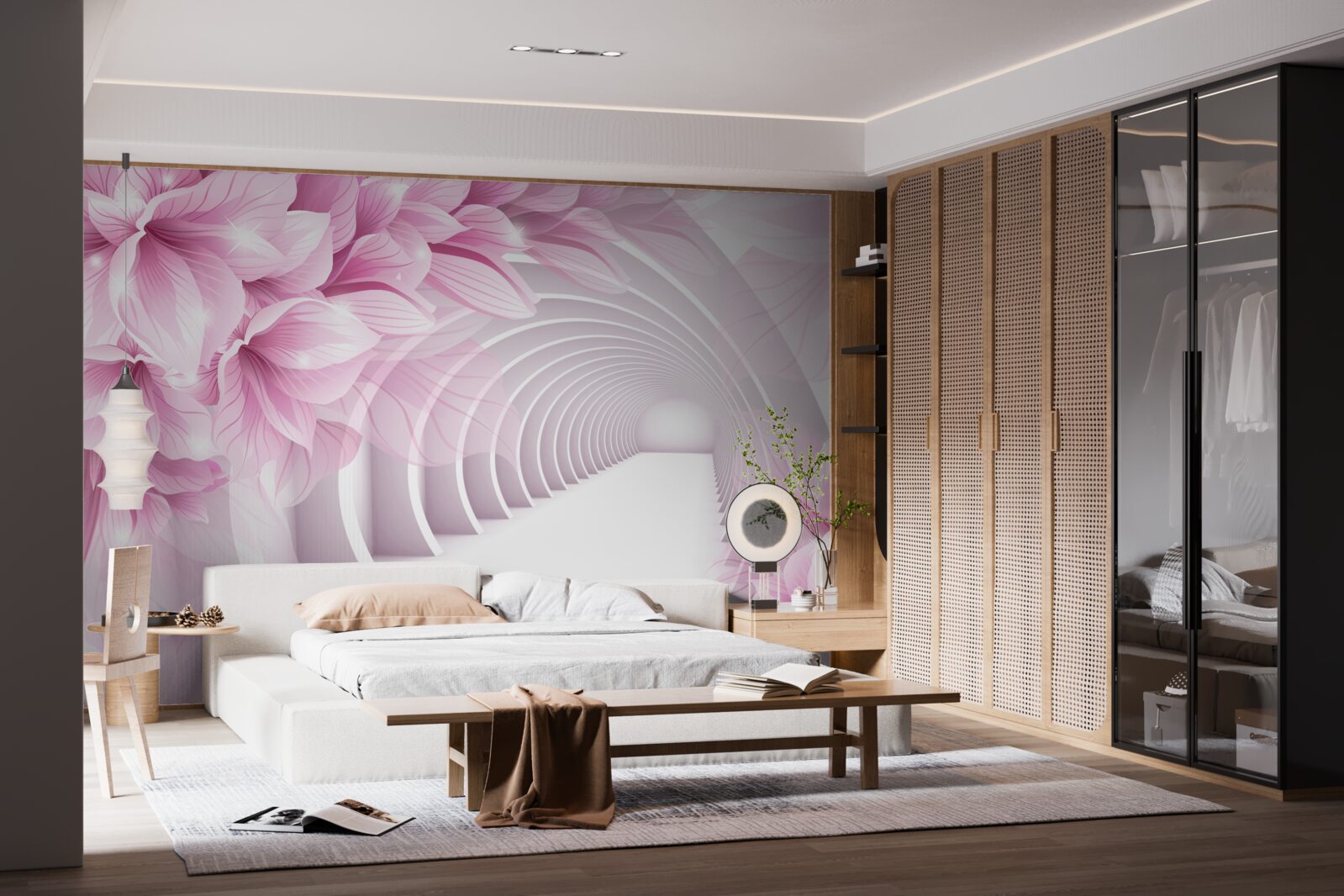 Fototapeta ružové kvety a abstraktný tunel