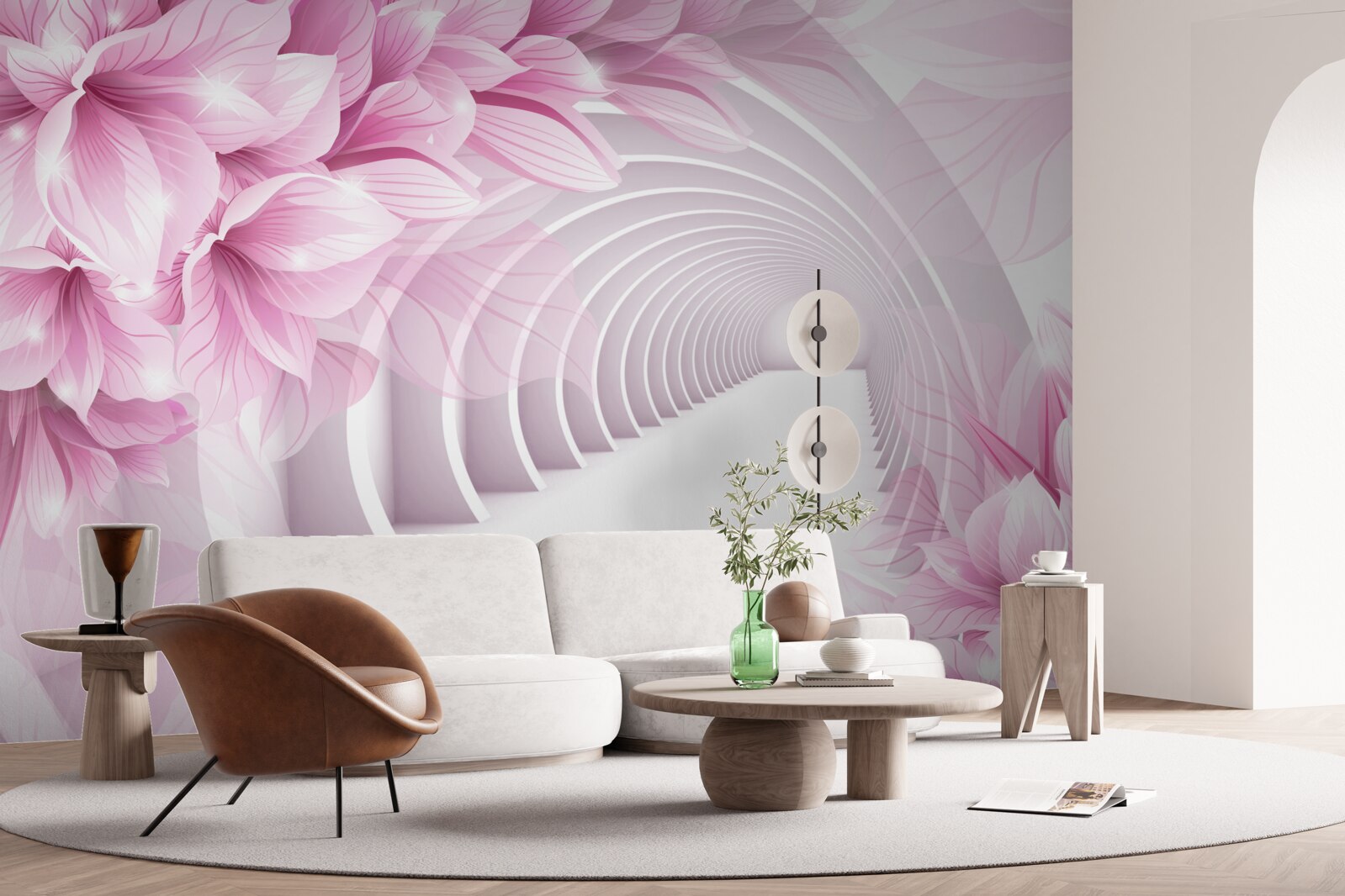 Fototapeta ružové kvety a abstraktný tunel