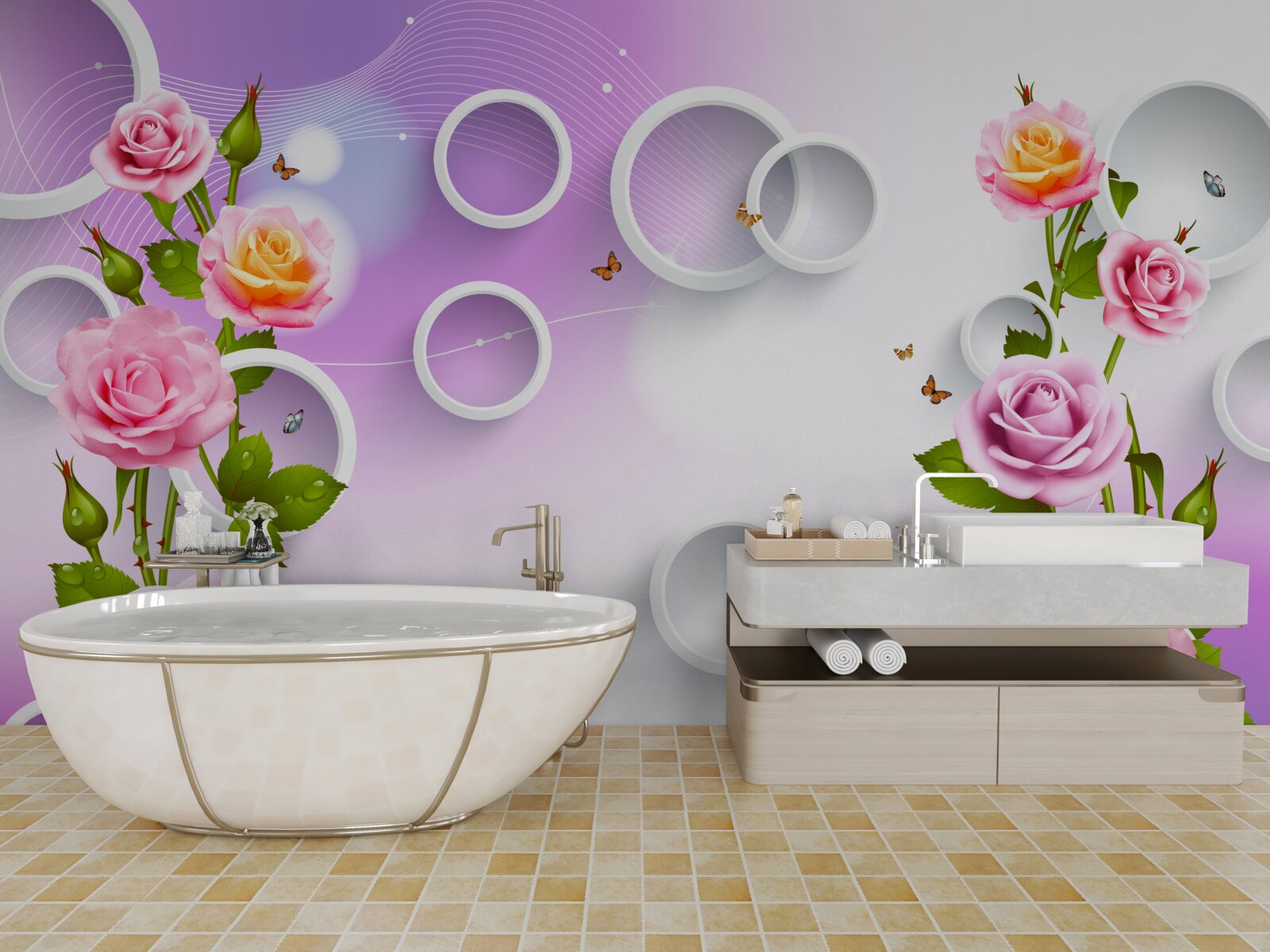 Fototapeta sada svetlých ruží na svetlom pozadí