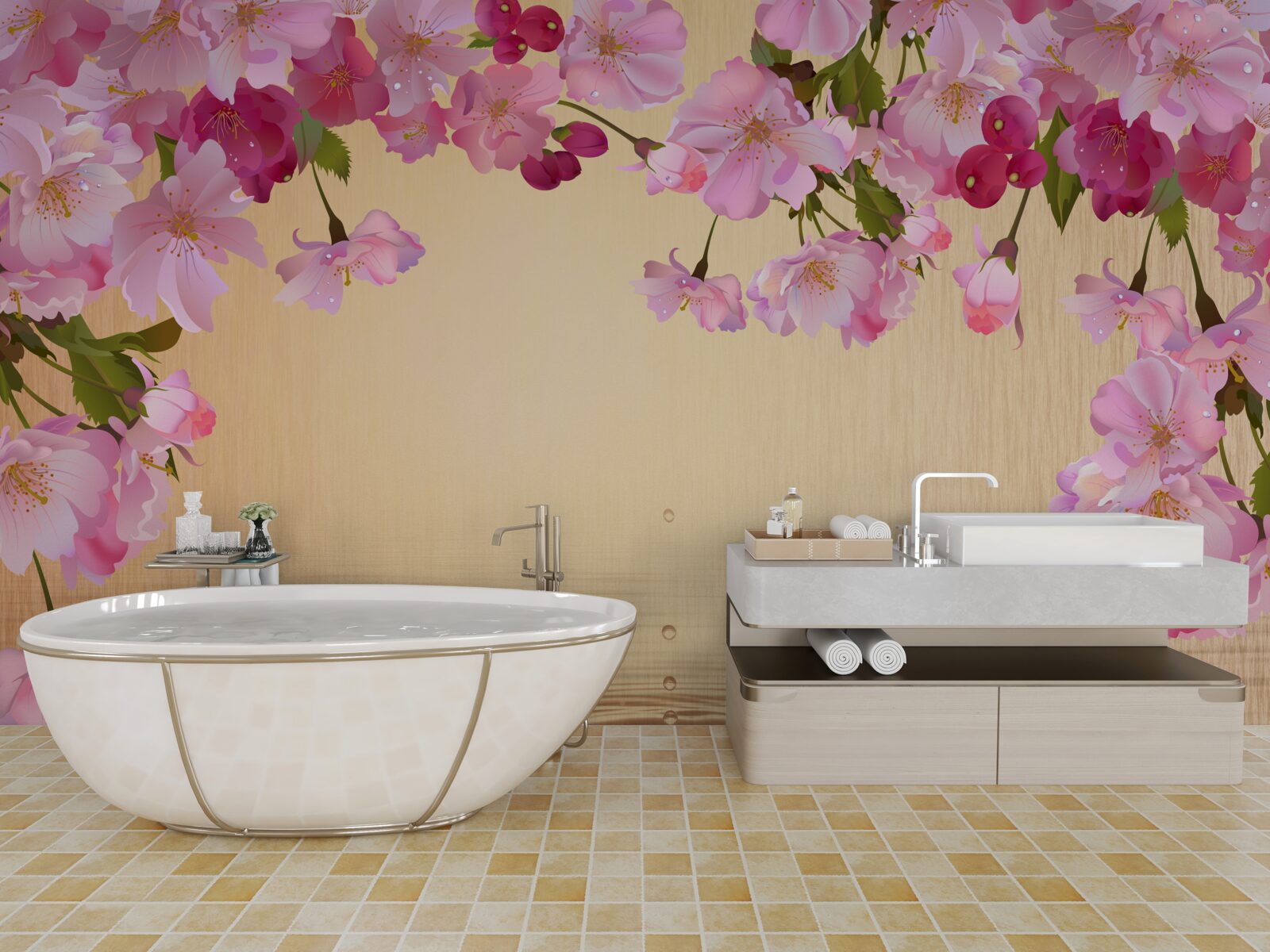 Fototapeta voda pod sviežimi ružovými kvetmi