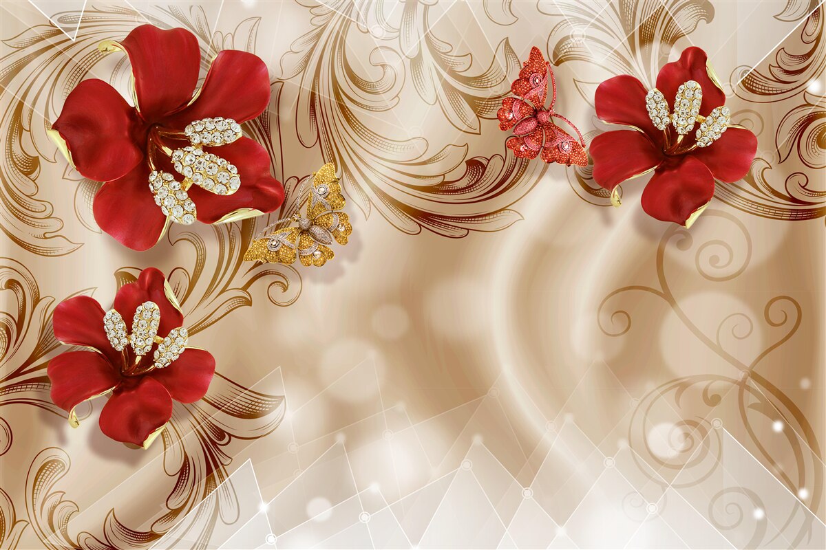 Fototapeta zlaté konáre a červené ľalie