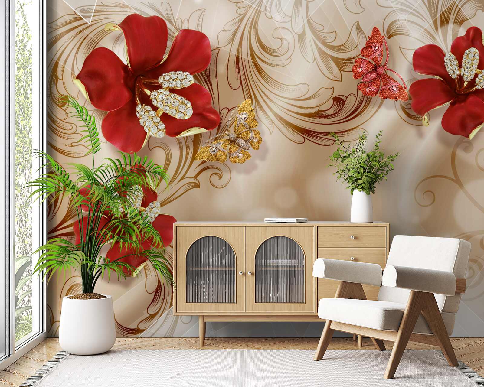 Fototapeta zlaté konáre a červené ľalie