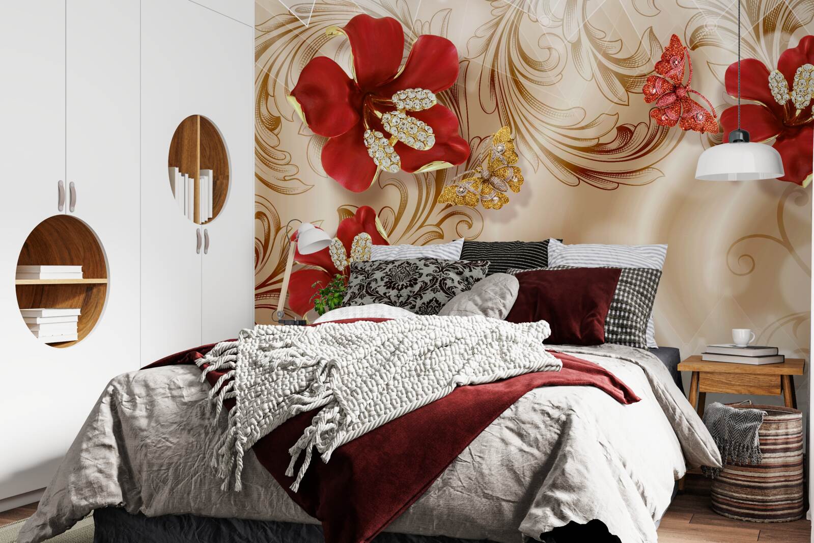 Fototapeta zlaté konáre a červené ľalie