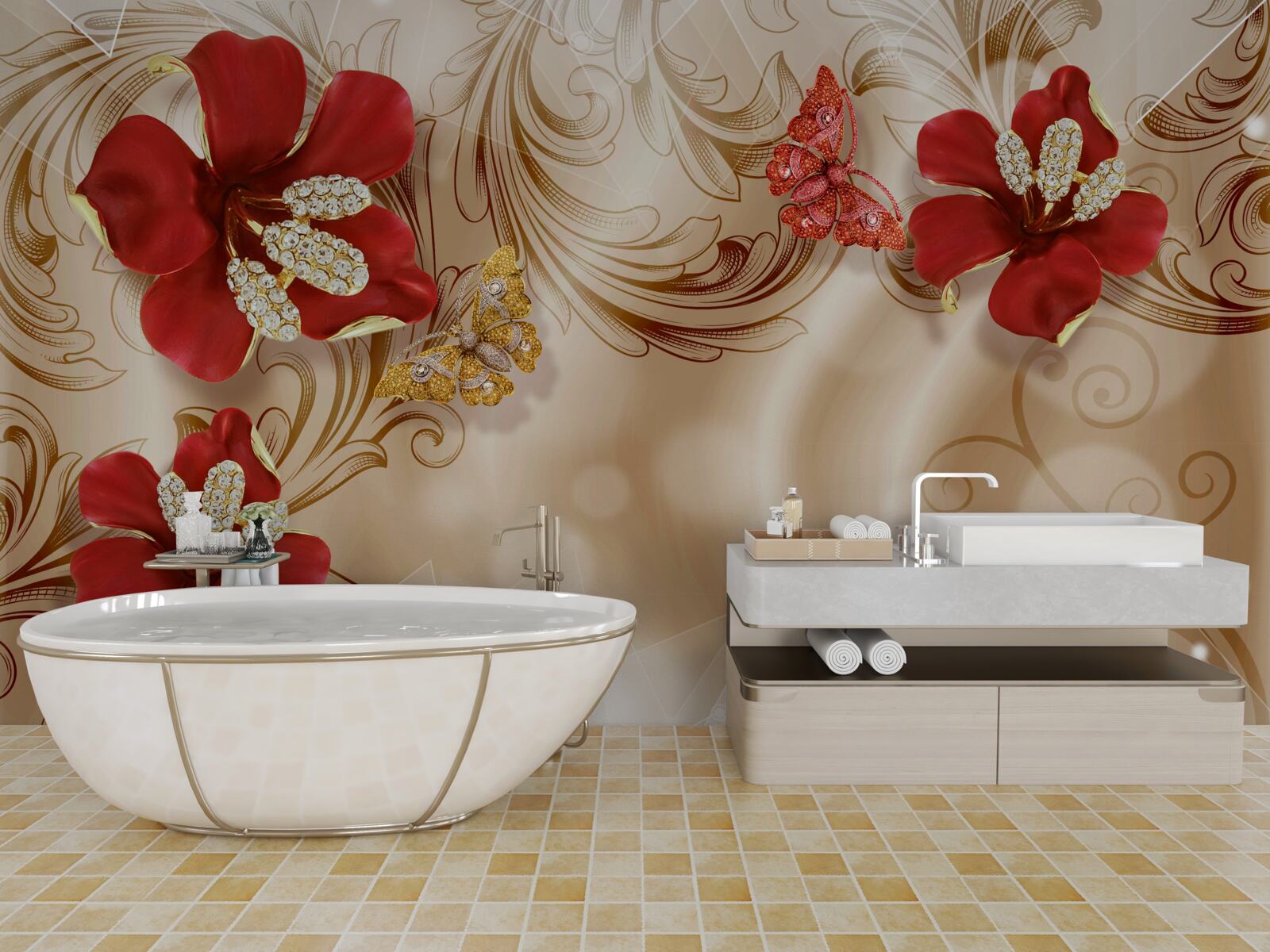 Fototapeta zlaté konáre a červené ľalie