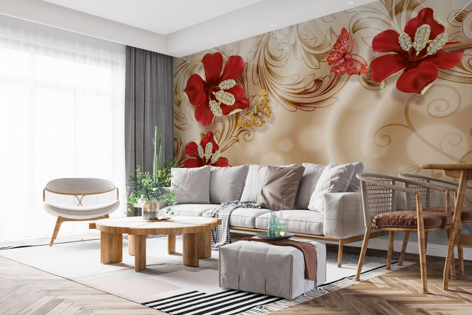 Fototapeta zlaté konáre a červené ľalie