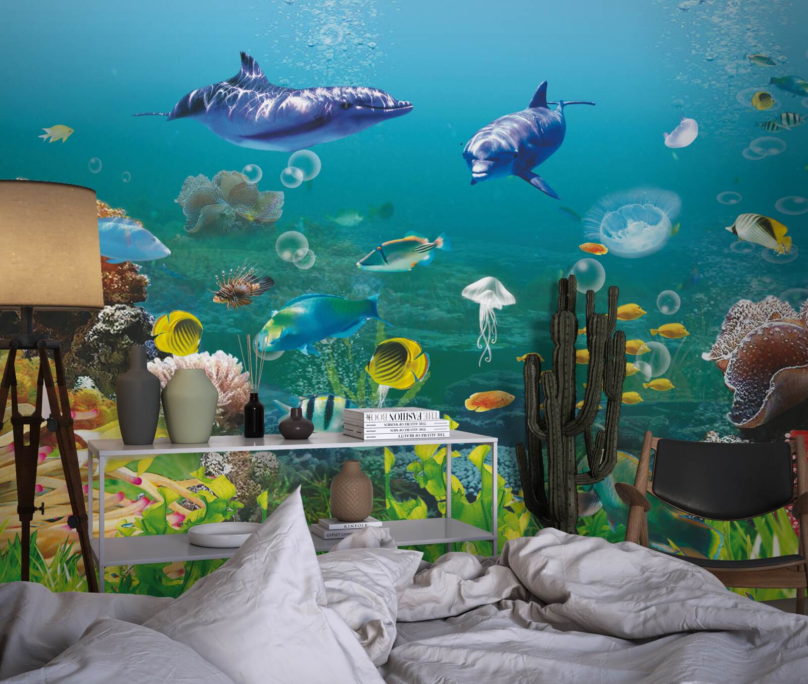 Fototapeta morských obyvateľov na zelenkastom dne