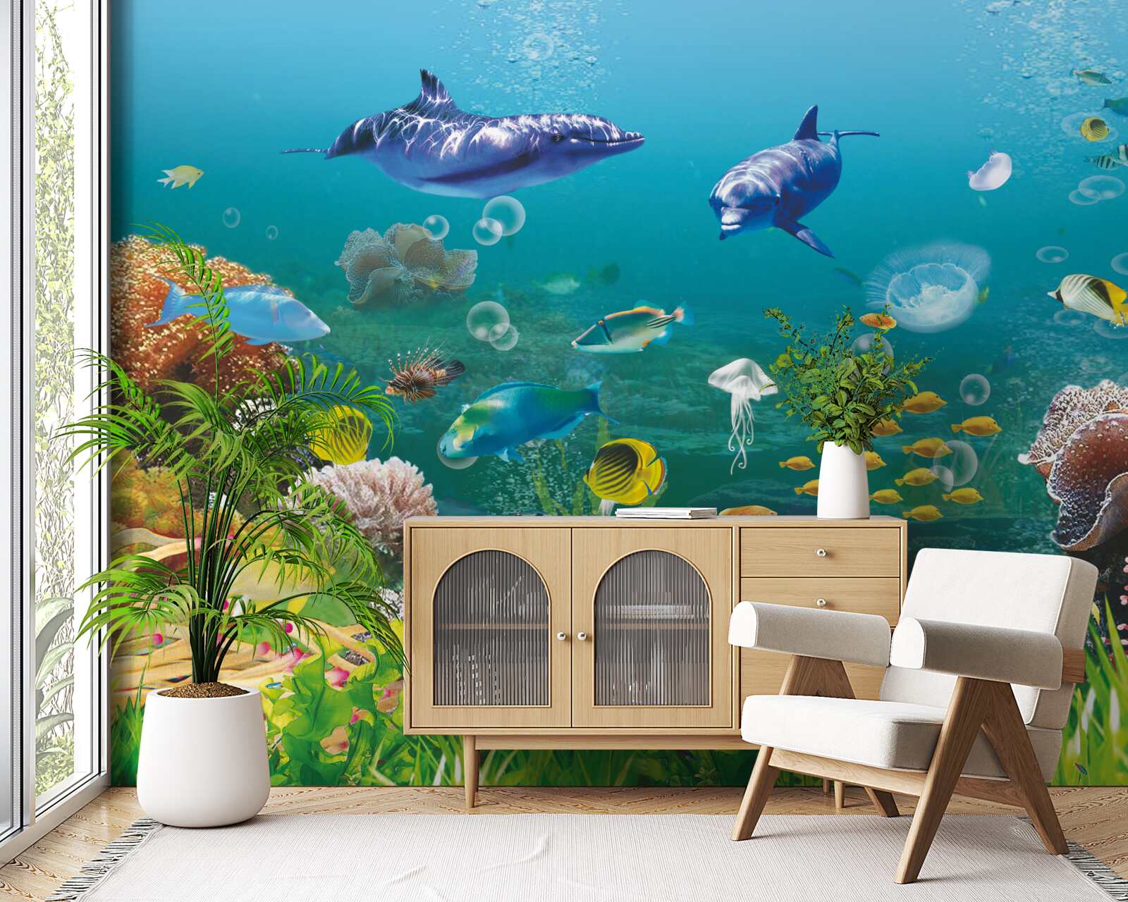 Fototapeta morských obyvateľov na zelenkastom dne