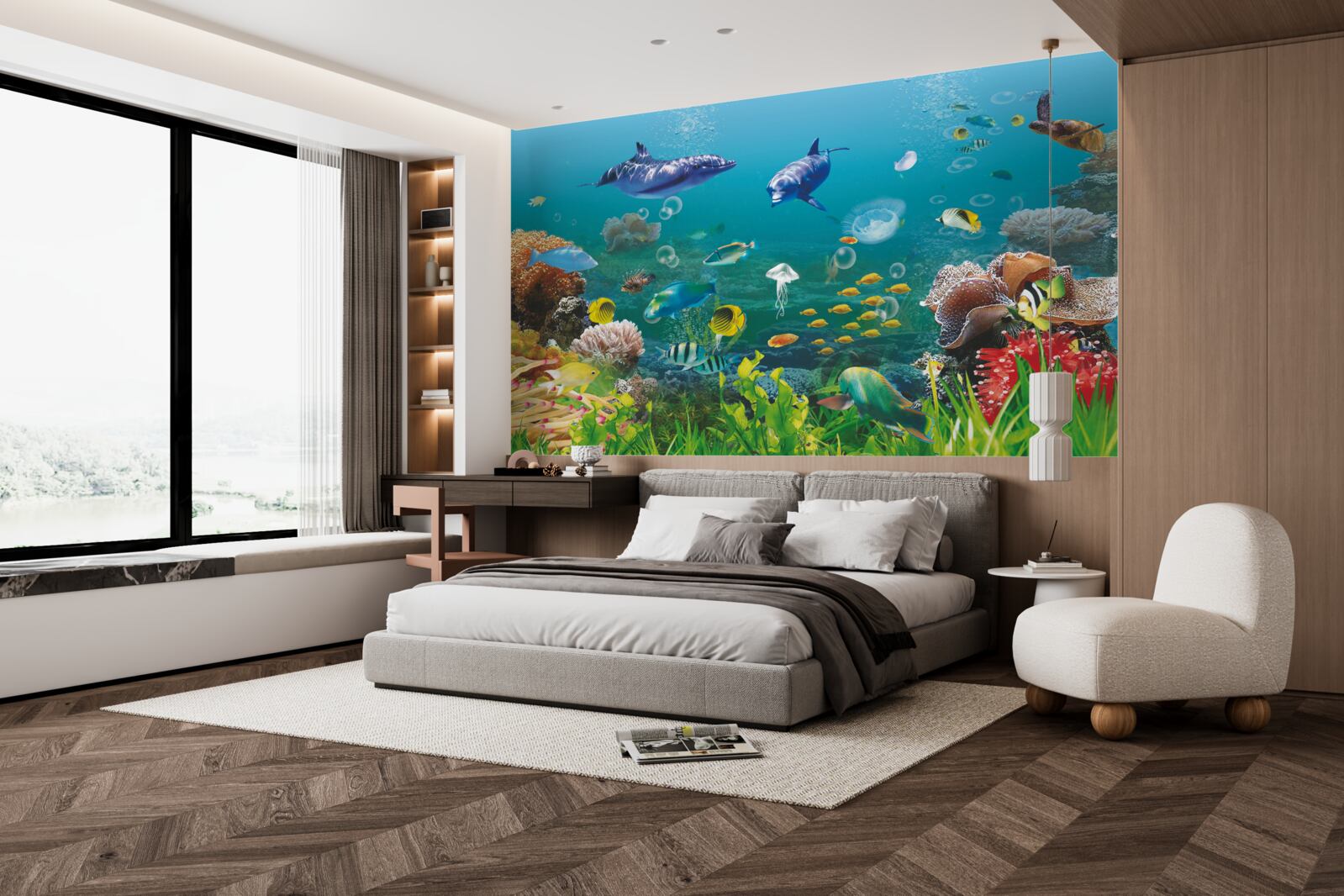 Fototapeta morských obyvateľov na zelenkastom dne