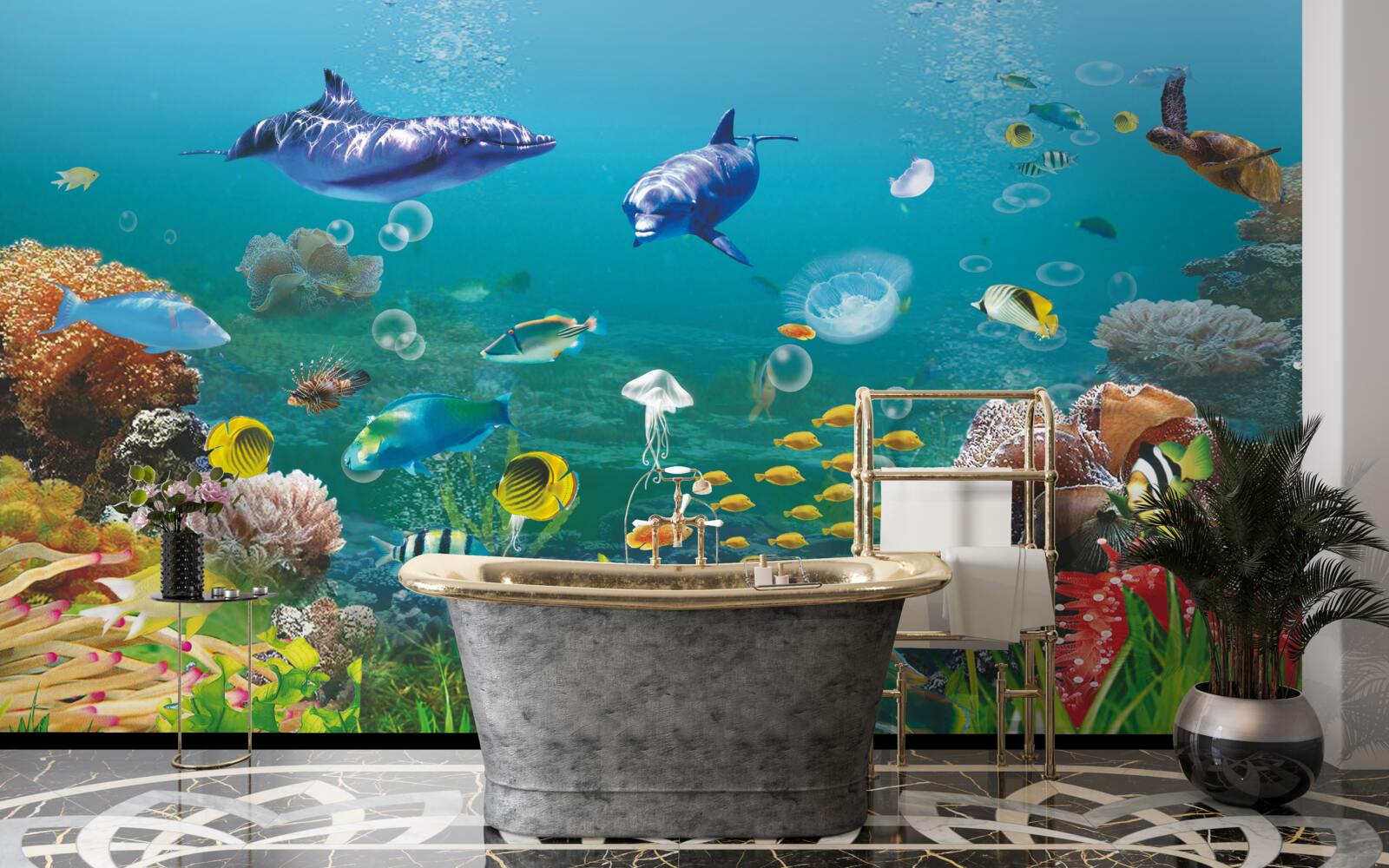 Fototapeta morských obyvateľov na zelenkastom dne