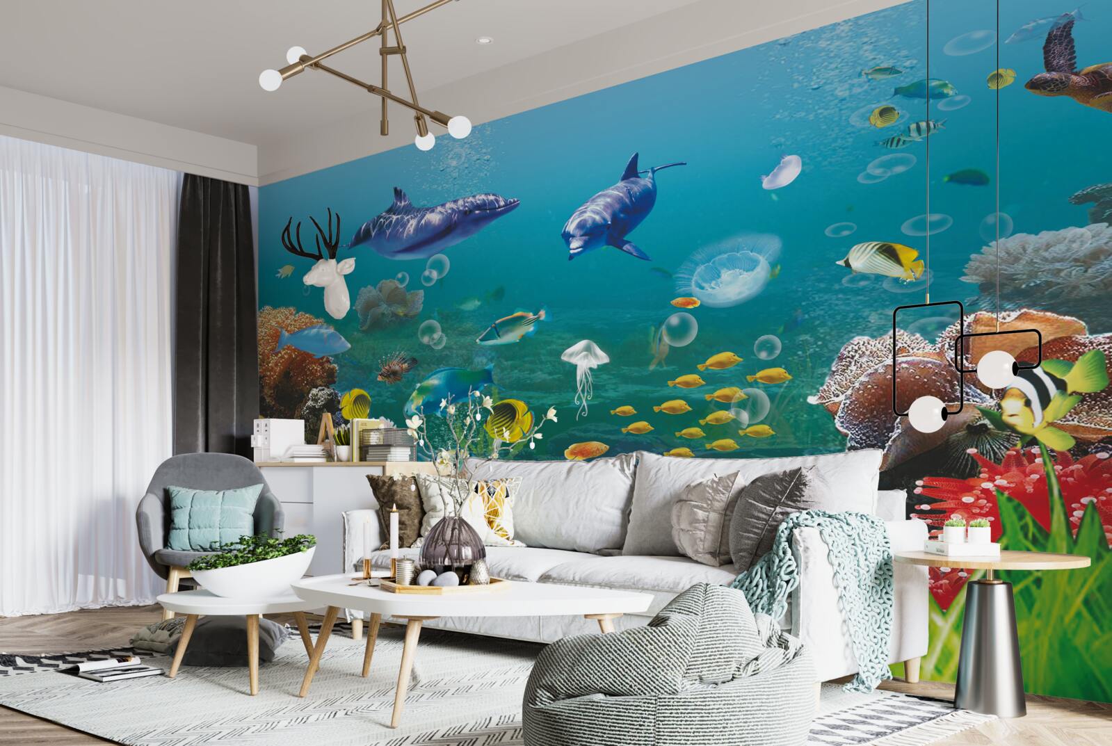 Fototapeta morských obyvateľov na zelenkastom dne