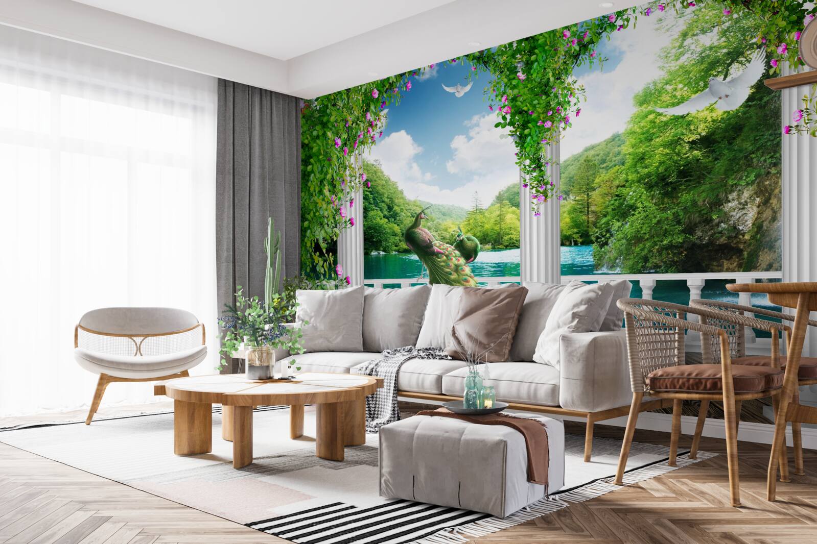 Fototapeta kolonáda nad jazerom, zarastená kríkmi