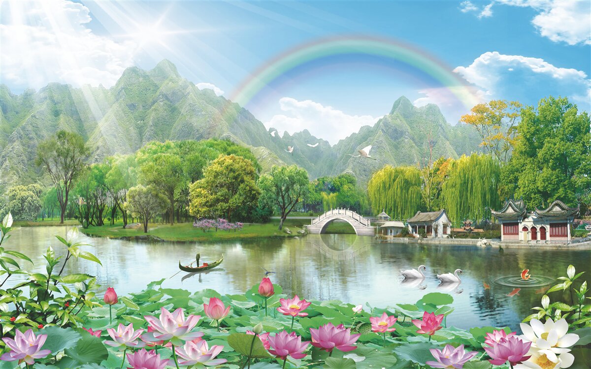 Fototapeta očarujúca krajina prírody a dúhy