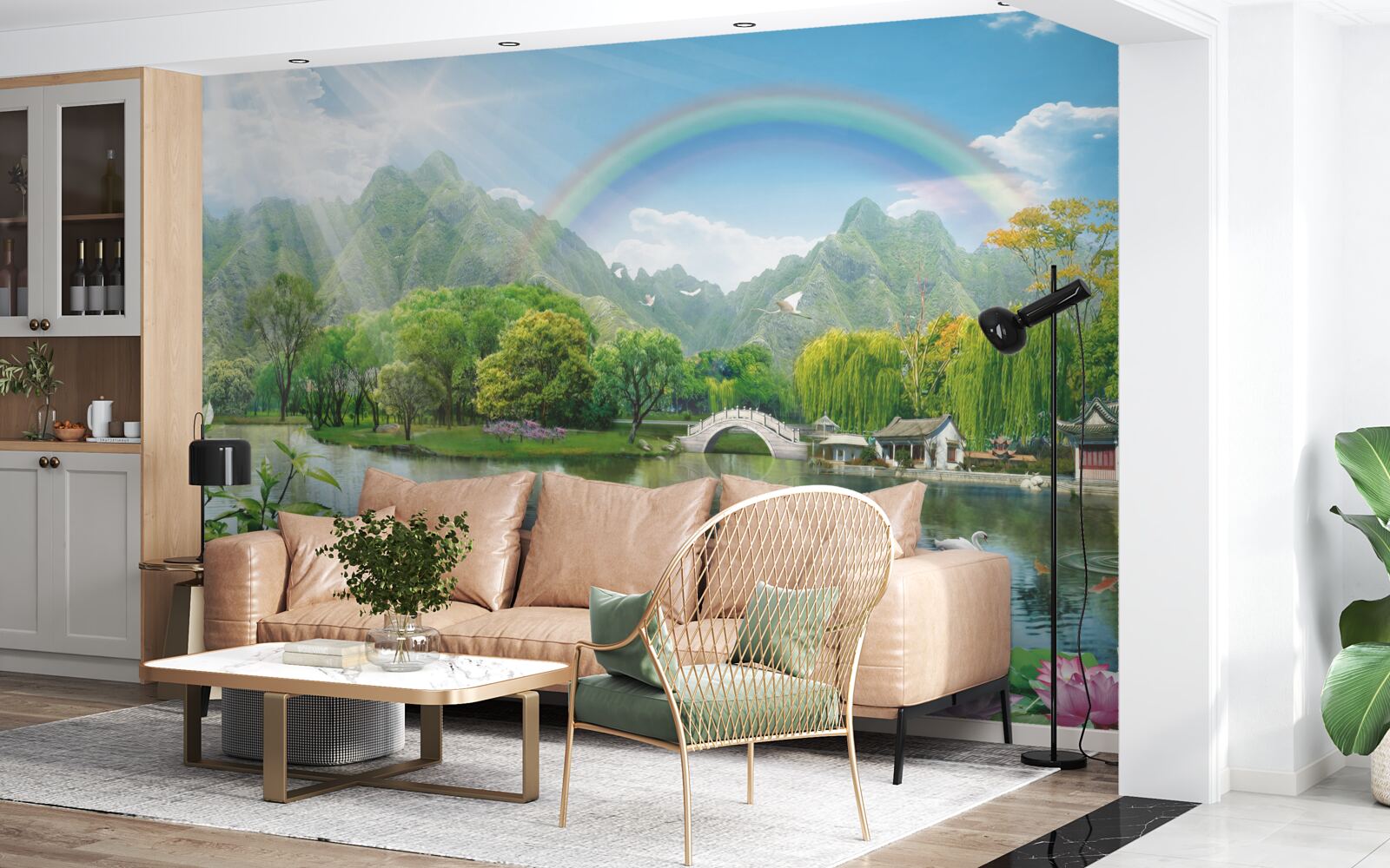 Fototapeta očarujúca krajina prírody a dúhy