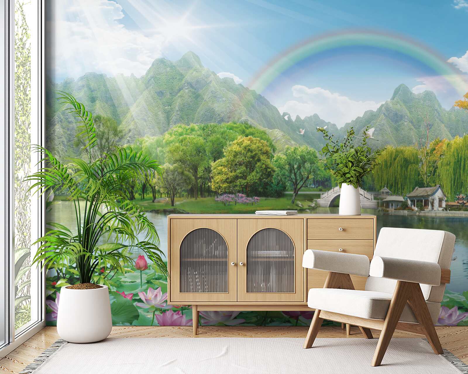 Fototapeta očarujúca krajina prírody a dúhy